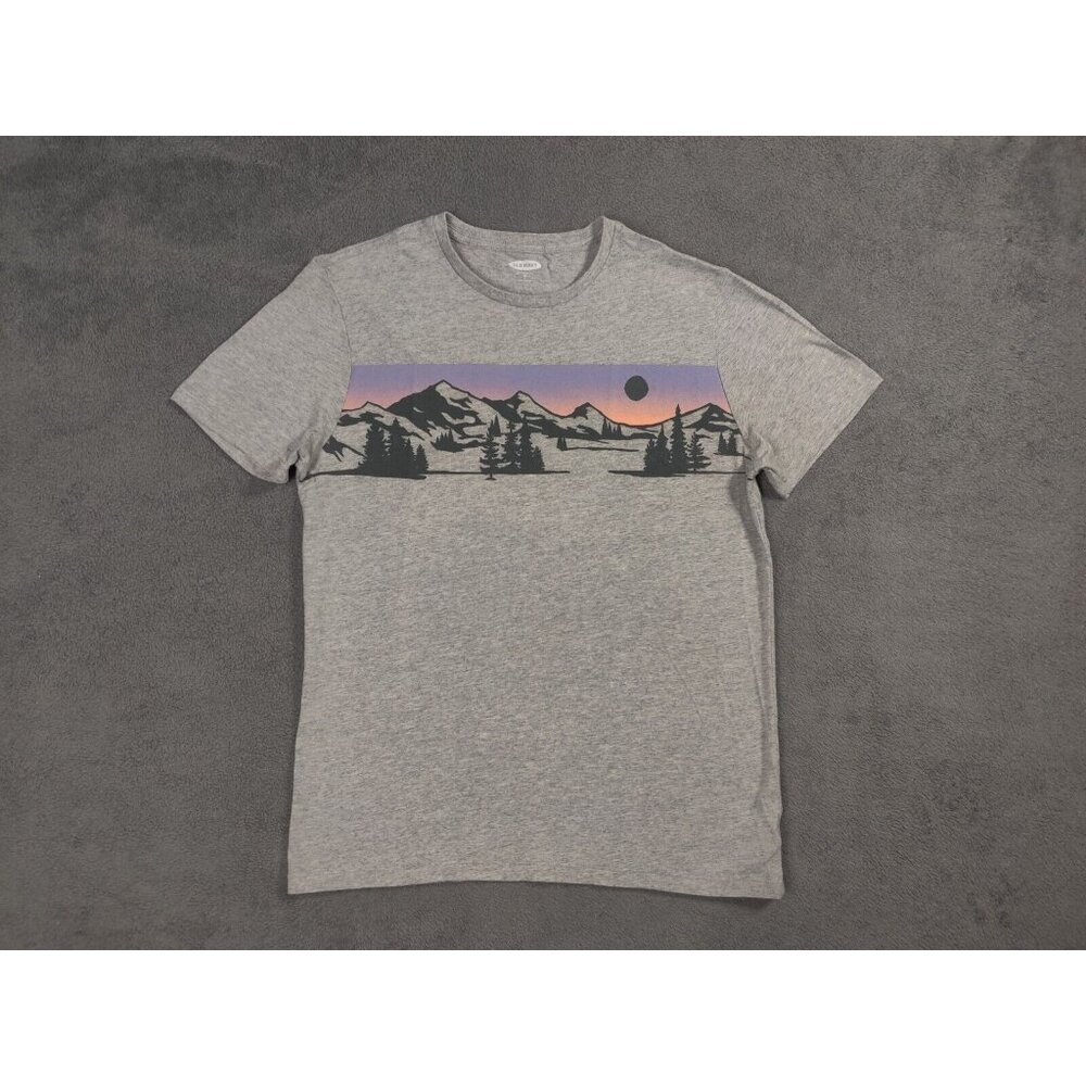 Old Navy Shirt Adult Mens Medium Gray Mountains Sunset Short Sleeve